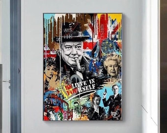 Famous Movie Star - England Queen Elizabeth - Street Pop Art - Canvas Painting - A Unique and Eye-catching Wall Decor