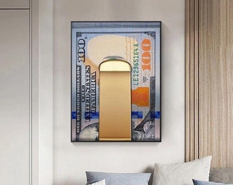 The Power of Money: A 100 Dollar Bill Motivational Canvas Art with Money Clip Decor Art