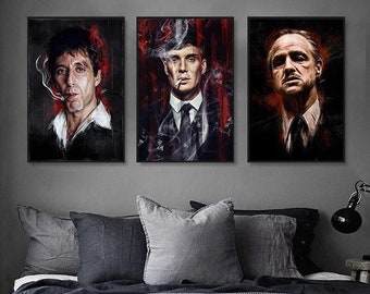 Tony Montana x Thomas Shelby x Vito Corleone película clásica lienzo pintura moderna