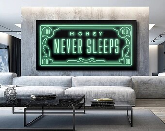 Pósteres e impresiones artísticos en lienzo de Money Never Sleep, frases inspiradoras, pinturas abstractas en la pared, imágenes para decoración del hogar