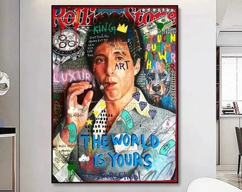 Tony Montana The World Is Yours Pop Film Character  Graffiti Art Posters Prints Canvas Painting Cool Art Portrait Wall