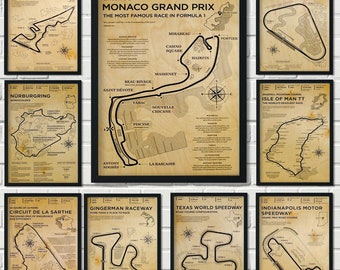 Vintage F1 Formula Grand Track Edition F1 Race Car Circuit Poster Decoration Art Decor Painting Home Decor Canvas