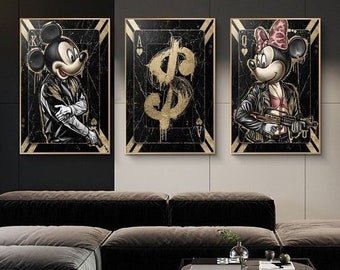 Funny Mickey And Minnie Mouse Robber Canvas Prints Pop Art Painting On Wall Decor Cartoon Pictures