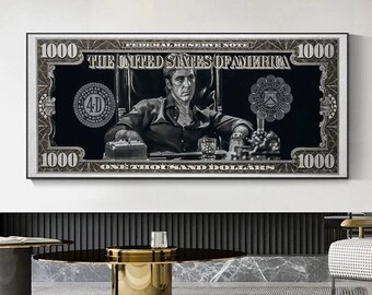 Scarface Tony Montana película clásica dinero lienzo pintura dólar pared arte sala de estar