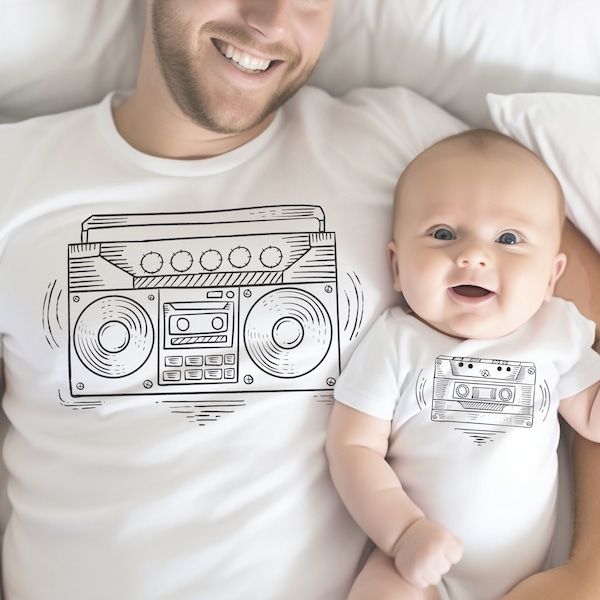 Daddy and Son Shirt, Radio Boom Box And Cassette Tape Matching Shirts, Family Matching Outfits | Dad Child Matching Shirts