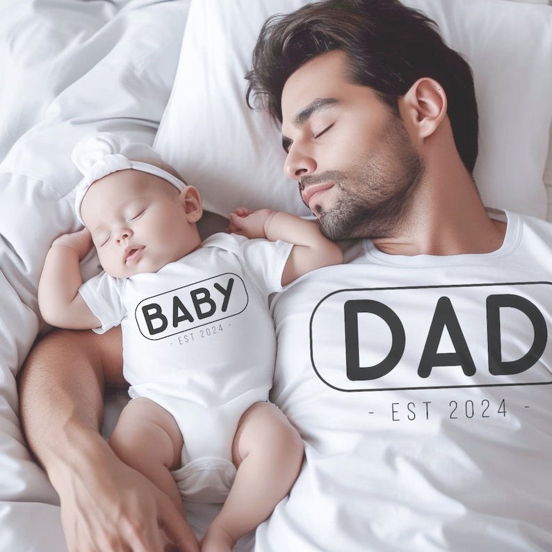 Father and Baby Matching Shirt Dad Baby Est 2024 Outfits Tshirts — free download