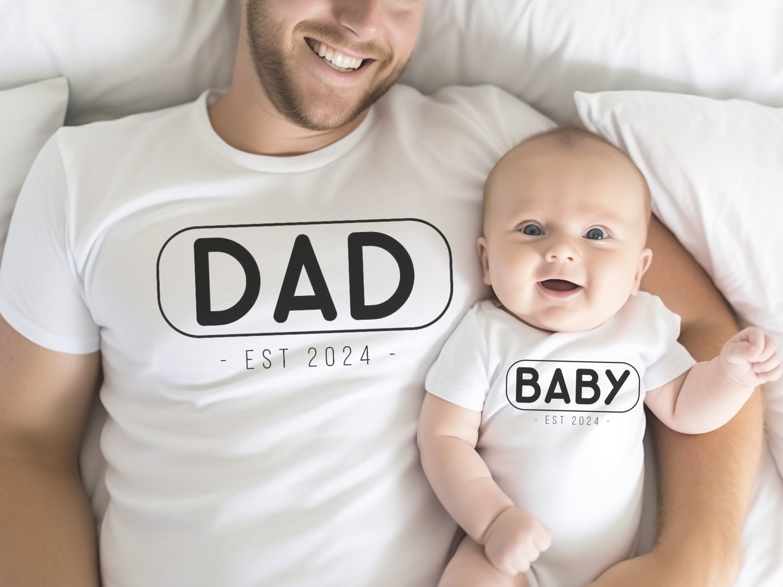 Father and Baby Matching Shirt Dad Baby Est 2024 Outfits Tshirts — free download