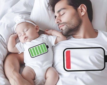 Matching Father And Son Shirts | Low Battery Full Battery Cell Tshirts | Dad And Baby Matching Outfits | Father and Daughter Shirt