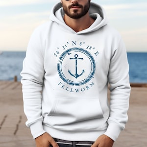 Pellworm Hoodie mit Koordinaten, Pellworm Souvenir, Urlaubserinnerung