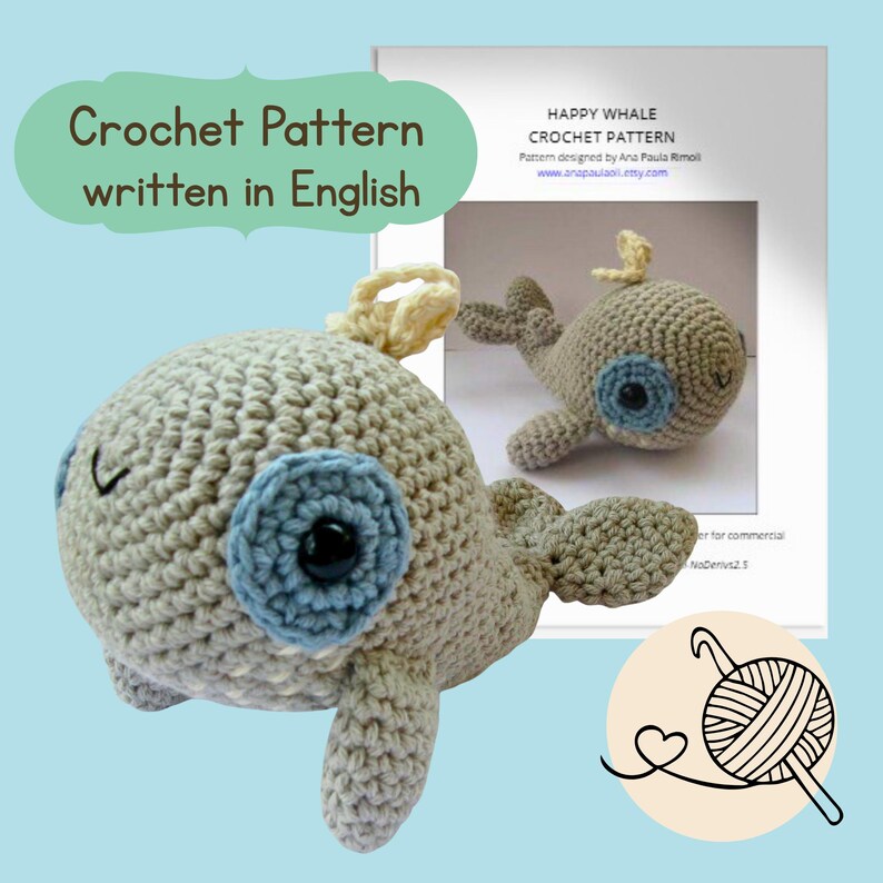Crochet Whale Amigurumi Crochet Pattern - Whale Crochet Pattern - Amigurumi Whale Crochet Pattern - Ocean Amigurumi Pattern imagen 2
