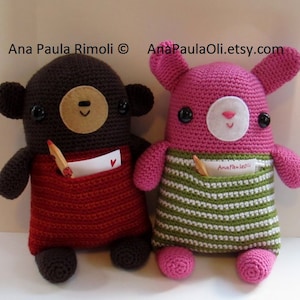 Bunny and Teddy Pocket Friends amigurumi crochet pattern - PDF Digital Download