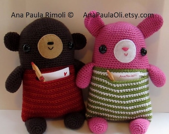 Bunny and Teddy Pocket Friends amigurumi crochet pattern - PDF Digital Download