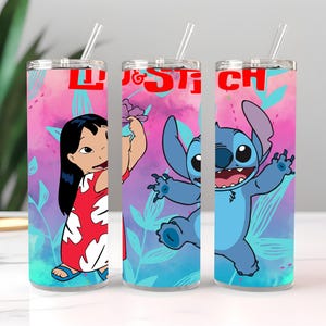 Lilo & Stitch Tumbler: Floral Cartoon Wrap, Leak Proof Lid