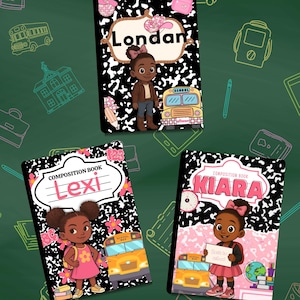 Personalized Back to School Composition Notebook Template | Editable Digital Download | Cute Black Girl School Cover | Canva Template
