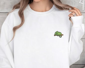 Embroidered Comma Chameleon Sweatshirt, Iguana Comma Crewneck, Reading Sweater, Funny Grammar Sweatshirt, English Teacher Lizard Sweatshirt