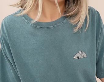 Embroidered Koala Shirt, Cute Koala T-Shirt, Animal Lover Gift, Lazy Koala Shirt, Lazy Koala, Cute Animal Tee, Cute Sleeping Koala Shirt