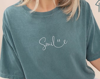 Embroidered Positive Shirt, Be Happy T-Shirt, Smile T Shirt, Smile Face Tee, Motivational Shirt, Positivity Gift, Inspirational Shirts