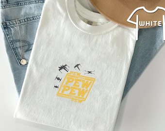 Embroidered Star Wars Ship Shirt, Pew Pew Pew Tee, Space Adventure Shirt, Pew Pew Pew Design Shirt, Star Wars Fan Tee, Comfort Color Tee