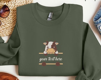Embroidered Custom Cow Sweatshirt, Custom Animal Design Sweatshirt, Personalized Cow Embroidery, Cow Lover  Sweater