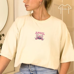 Embroidered Disney Angel Shirt, Disneyland Trip Tee, Disney Character Shirt, Lovely Angel Shirt, Stitch Fan Gift, Disney Stitch Shirt