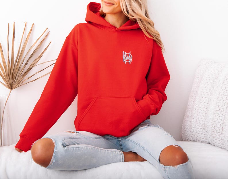 Spider-Man Miles Morales Embroidered Hoodie, Across The Spider-Verse Hoodie, Miles Morales Hoodie, Spiderman Birthday Hoodie Bild 7
