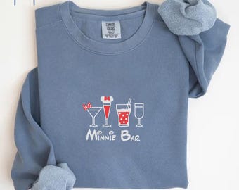 Embroidered Minnie Bar Sweatshirt, Disneyland Sweatshirts, Minnie Mouse Sweatshirt, Disney Family Vacation Sweatshirt, Comfort Color Sweater