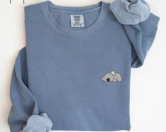 Embroidered Koala Sweatshirt, Cute Koala Sweater, Animal Lover Gift, Lazy Koala Crewneck, Lazy Koala,  Cute Sleeping Koala Sweatshirt