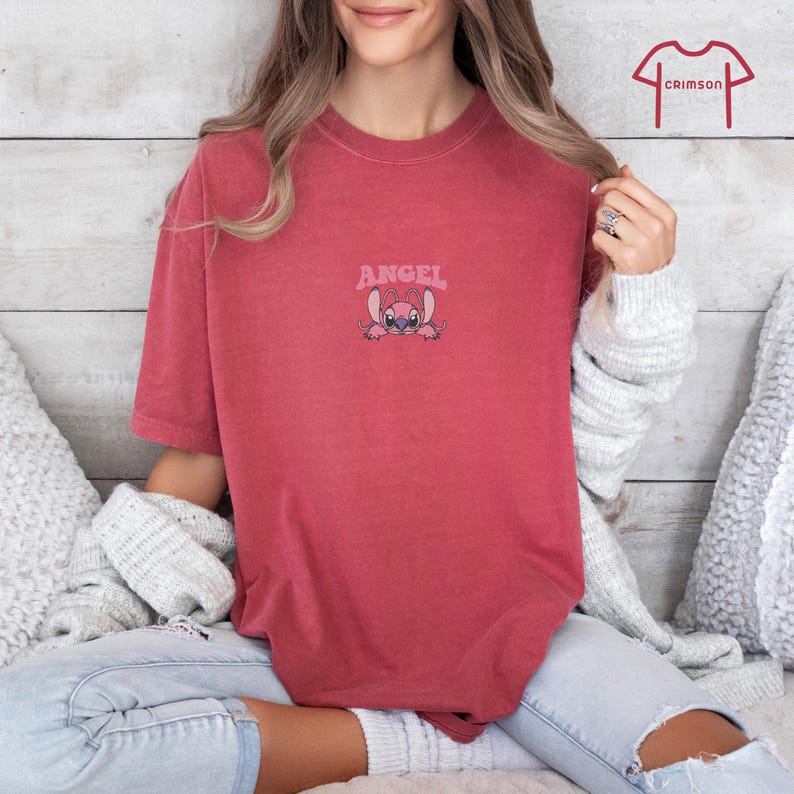 Embroidered Disney Angel Shirt, Disneyland Trip Tee, Disney Character Shirt, Lovely Angel Shirt, Stitch Fan Gift, Disney Stitch Shirt image 6