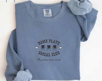 Embroidered Home Plate Social Club Sweatshirt, Baseball Season Crewneck, Baseball Mom Sweater, Baseball Mama Sweatshirt, Cute Baseball Sweat
