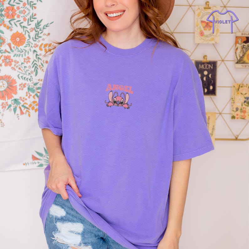 Embroidered Disney Angel Shirt, Disneyland Trip Tee, Disney Character Shirt, Lovely Angel Shirt, Stitch Fan Gift, Disney Stitch Shirt image 8