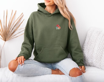 Mushroom Pocket Embroidered Hoodie, Cute Mushroom Hoodie, Magic Mushroom Hoodie, Cottagecore Hoodie, Botanical Hoodie, Mushroom Lover Hoodie