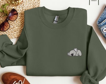 Embroidered Koala Sweatshirt, Cute Koala Sweater, Animal Lover Gift, Lazy Koala Crewneck, Lazy Koala, Cute Sleeping Koala Sweatshirt