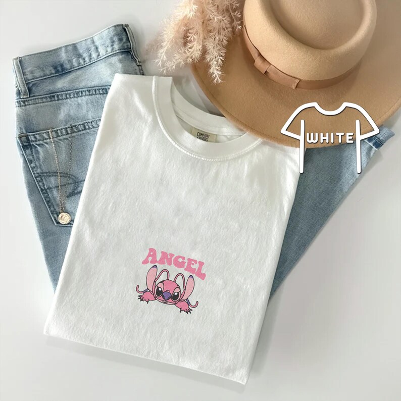 Embroidered Disney Angel Shirt, Disneyland Trip Tee, Disney Character Shirt, Lovely Angel Shirt, Stitch Fan Gift, Disney Stitch Shirt image 2