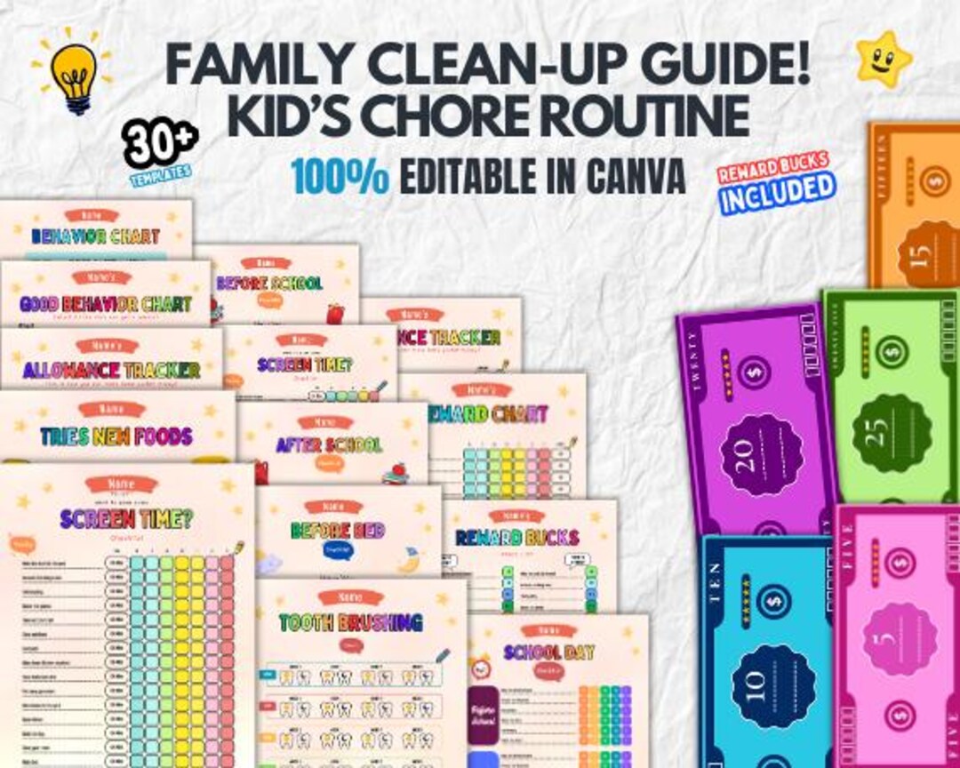 Creative Chore Chart for Kids, Unique Weekly Cleaning Checklist, to Do List Template, Daily ...