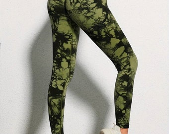 Leggings Y2k Army Green con motivo casuale realizzati in nylon, vestibilità perfetta, nuovi leggings alla moda.