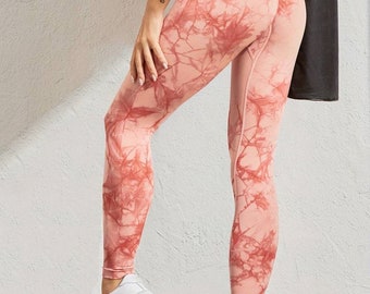 Y2k Orange / Rote Leggings mit Zufallsmuster aus Nylon, perfekte Passform, neue Mode Leggings.