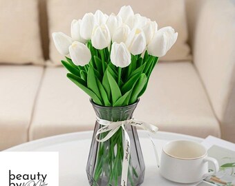 Premium Real Touch Tulpenboeket: 10-delige kunstbloemenset voor bruiloft, huis, hotel, feest, evenement en kerstdecoratie