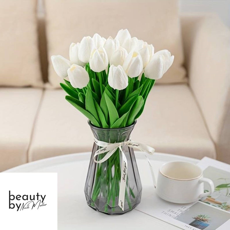 Bouquet de tulipes premium Real Touch : ensemble de 10 fleurs artificielles pour mariage, maison, hôtel, fête, événement et décoration de Noël image 1