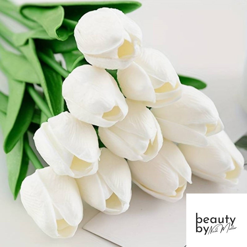 Bouquet de tulipes premium Real Touch : ensemble de 10 fleurs artificielles pour mariage, maison, hôtel, fête, événement et décoration de Noël image 3