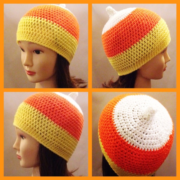 Candy Corn Beanie Crochet Pattern for child, teen and adult