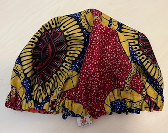 Red, yellow and blue ankara Adult Satin Sleeping Bonnet - Small