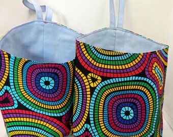 Pair of Medium-Sized Hanging Storage Baskets in colourful Ankara fabric