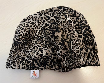 Black and brown Leopard Print Adult Satin Sleeping Bonnet - Medium