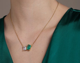 Emerald Necklace with 18k gold plating