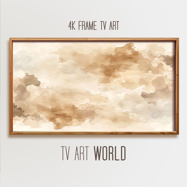 Watercolor Beige Abstract Art Instant Digital Download, Neutral Inkblot Dusty Clouds Art for Frame TV, Samsung Frame TV Art | #A006