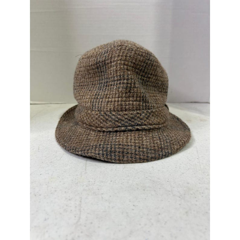 Pendleton Brown Plaid 100% Virgin Wool Bucket Hat Mens Large Vintage Made in USA image 3