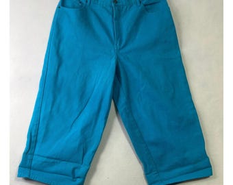 Pantaloni Capri in denim turchese da donna Passports, taglia 20W, vita alta, lunghezza cropped, cotone