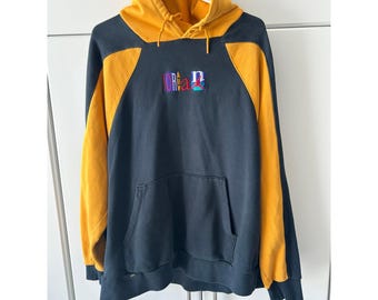 Felpa con cappuccio Nike Air Jordan Colorblock nera e gialla con logo ricamato, taglia XL, stile vintage, da uomo.