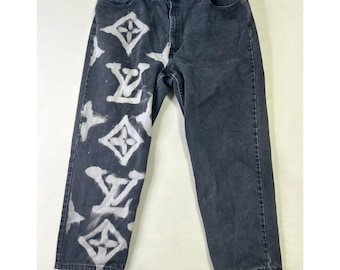 Vintage Levi's 550 Black Jeans 46x30 Made in USA Custom Bleached LV Relaxed Fit