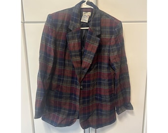 Veste blazer vintage à carreaux en laine mélangée blanc cerf bordeaux vert marine taille 8